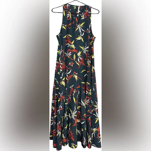 RACHEL Rachel Roy Leaf Print Tie Front or Back Sleeveless Midi Dress - Picture 2 of 8